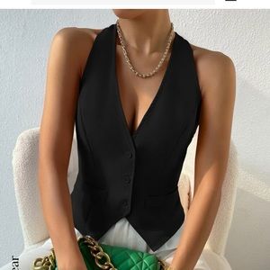 Black button up sleeveless blouse